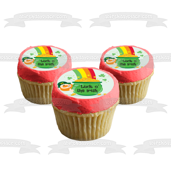 Luck O' The Irish Leprachaun Rainbow Pot of Gold Tréboles de 4 hojas Decoración comestible para tarta Imagen ABPID13535 