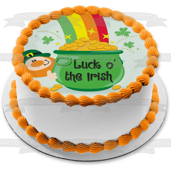 Luck O' The Irish Leprachaun Rainbow Pot of Gold Tréboles de 4 hojas Decoración comestible para tarta Imagen ABPID13535 