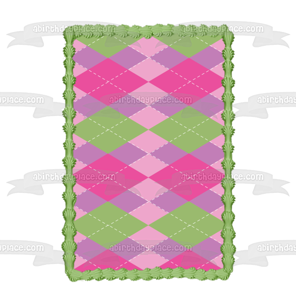 Argyle Pattern Green Pink Purple Edible Cake Topper Image ABPID13536