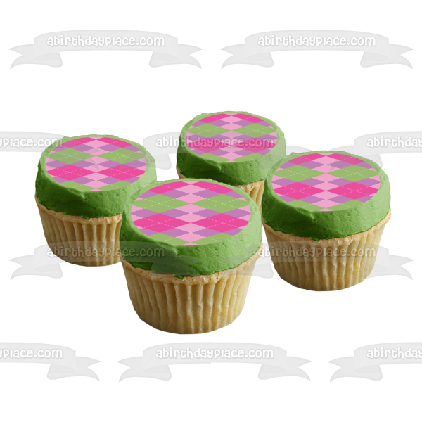 Argyle Pattern Green Pink Purple Edible Cake Topper Image ABPID13536