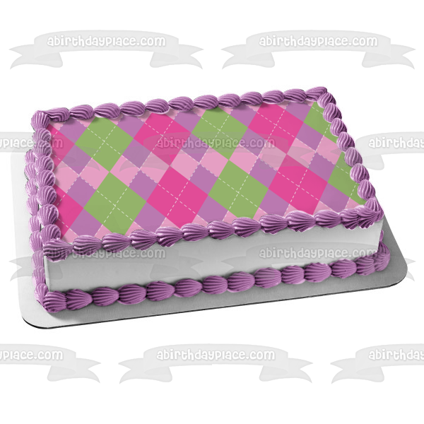 Argyle Pattern Green Pink Purple Edible Cake Topper Image ABPID13536