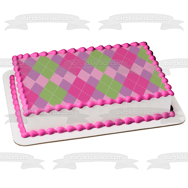 Argyle Pattern Green Pink Purple Edible Cake Topper Image ABPID13536