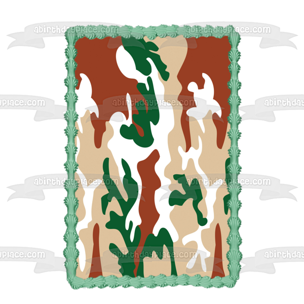 Camouflage Camo Green White Brown Edible Cake Topper Image ABPID13348