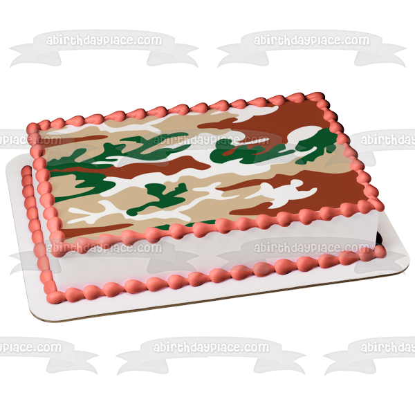 Camouflage Camo Green White Brown Edible Cake Topper Image ABPID13348