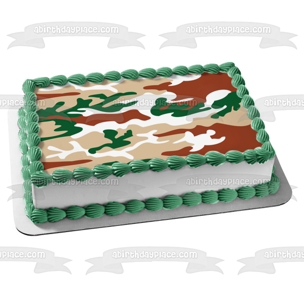 Camouflage Camo Green White Brown Edible Cake Topper Image ABPID13348