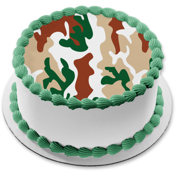 Camouflage Camo Green White Brown Edible Cake Topper Image ABPID13348