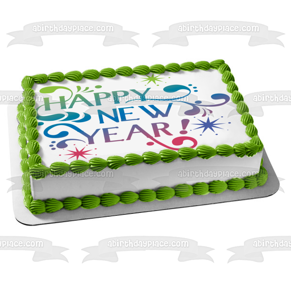 Happy New Year Stars Edible Cake Topper Image ABPID13350