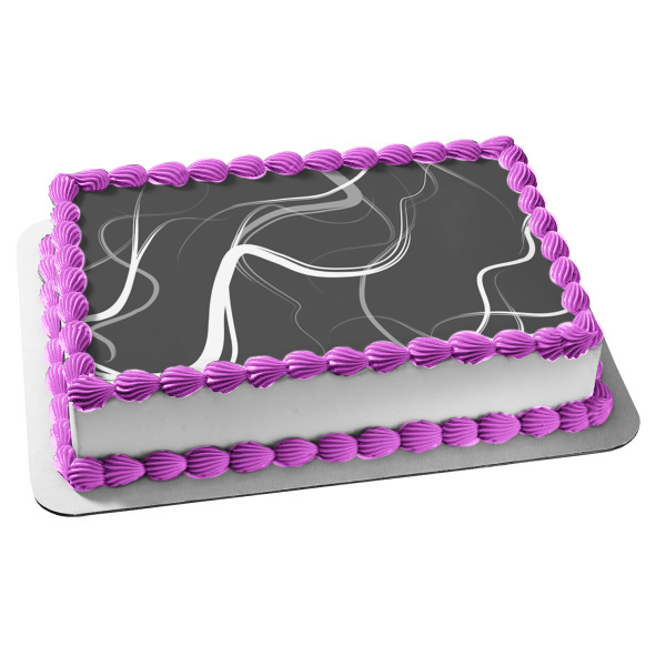 White Swirls Pattern Black Background Edible Cake Topper Image ABPID13351