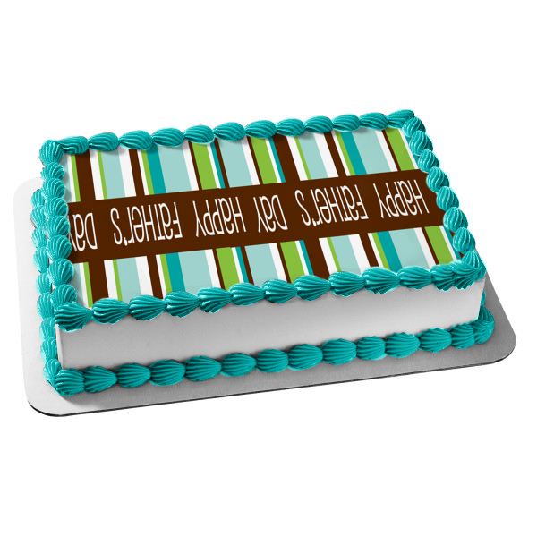 Happy Father's Day Blue White Green Brown Stripes Edible Cake Topper Image ABPID13356