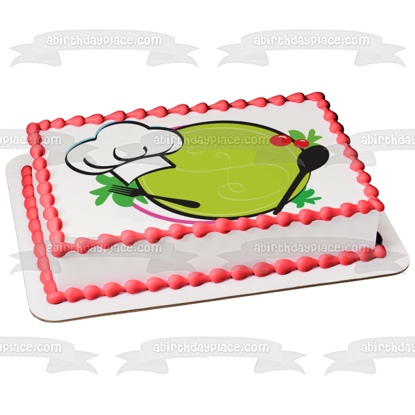 Imagen de adorno comestible para pastel de chef culinario, plato, tenedor, cuchara, sombrero de chef, ABPID13357 