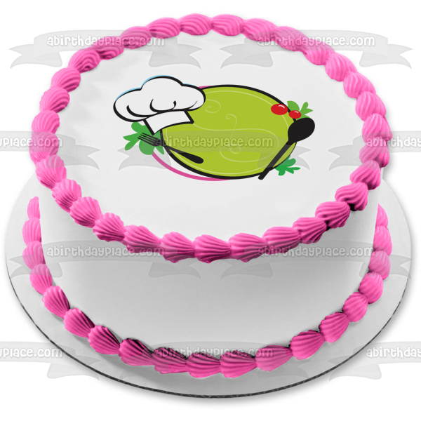 Imagen de adorno comestible para pastel de chef culinario, plato, tenedor, cuchara, sombrero de chef, ABPID13357 