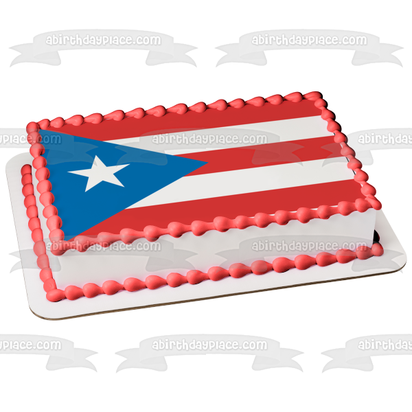 The Flag of Puerto Rico Red White Blue Star Edible Cake Topper Image ABPID13358