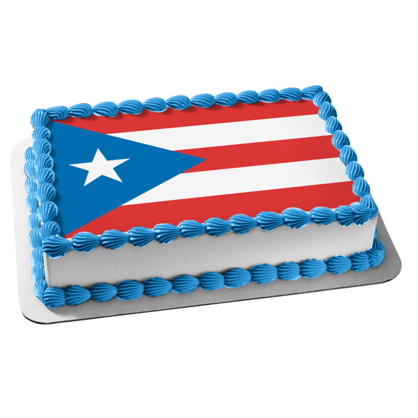 The Flag of Puerto Rico Red White Blue Star Edible Cake Topper Image ABPID13358