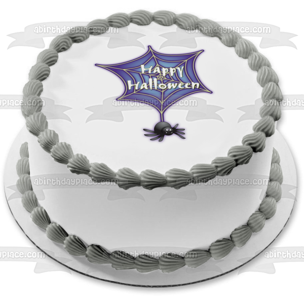 Happy Halloween Spider Web Edible Cake Topper Image ABPID13360