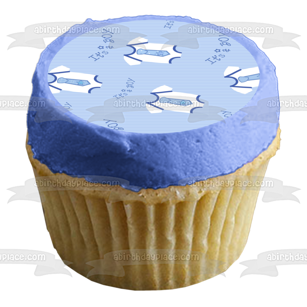 Baby Shower It's a Boy Blue Onesie Blue Background Edible Cake Topper Image ABPID13364