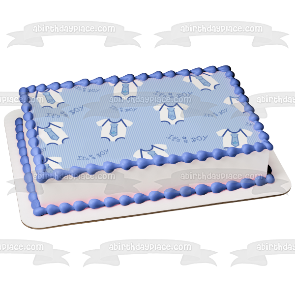 Baby Shower It's a Boy Blue Onesie Blue Background Edible Cake Topper Image ABPID13364