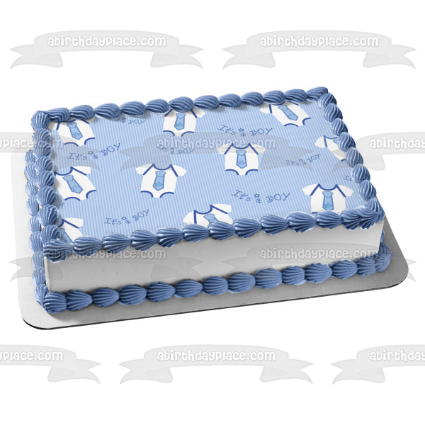 Baby Shower It's a Boy Blue Onesie Blue Background Edible Cake Topper Image ABPID13364