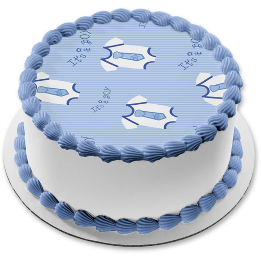 Baby Shower Es un niño mono azul fondo azul adorno comestible para tarta imagen ABPID13364 