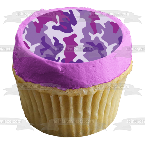 Camouflage Camo Light Purple Dark Purple White Edible Cake Topper Image ABPID13549