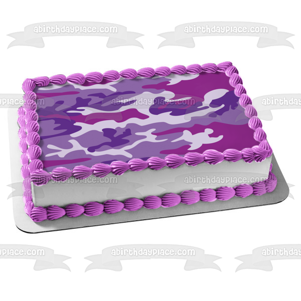 Camouflage Camo Light Purple Dark Purple White Edible Cake Topper Image ABPID13549