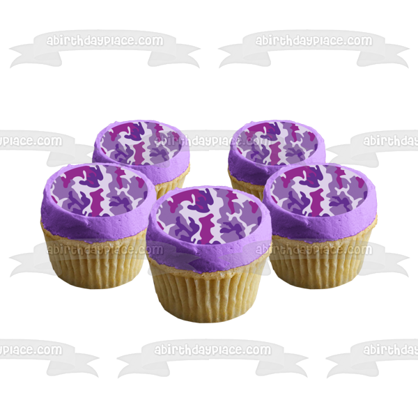 Camouflage Camo Light Purple Dark Purple White Edible Cake Topper Image ABPID13549