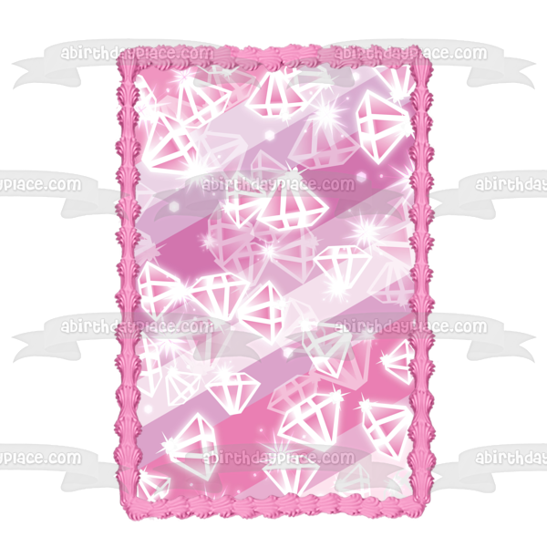 Diamonds White Pink Motif Edible Cake Topper Image ABPID13365