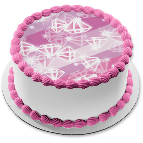 Diamonds White Pink Motif Edible Cake Topper Image ABPID13365