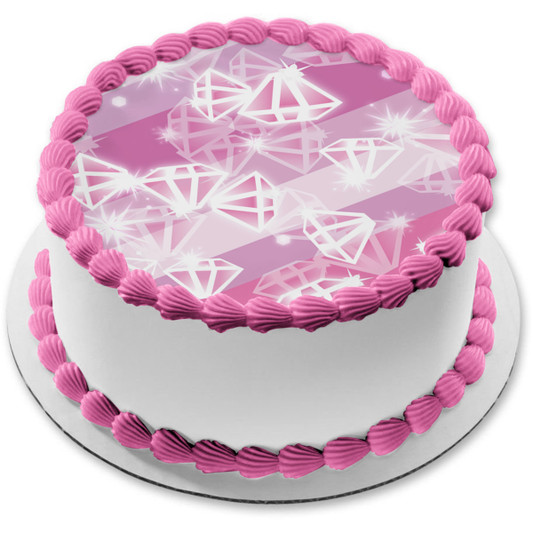 Adorno comestible para tarta con motivo de diamantes, color blanco y rosa, imagen ABPID13365 