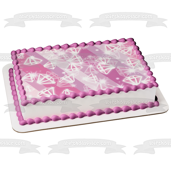 Diamonds White Pink Motif Edible Cake Topper Image ABPID13365