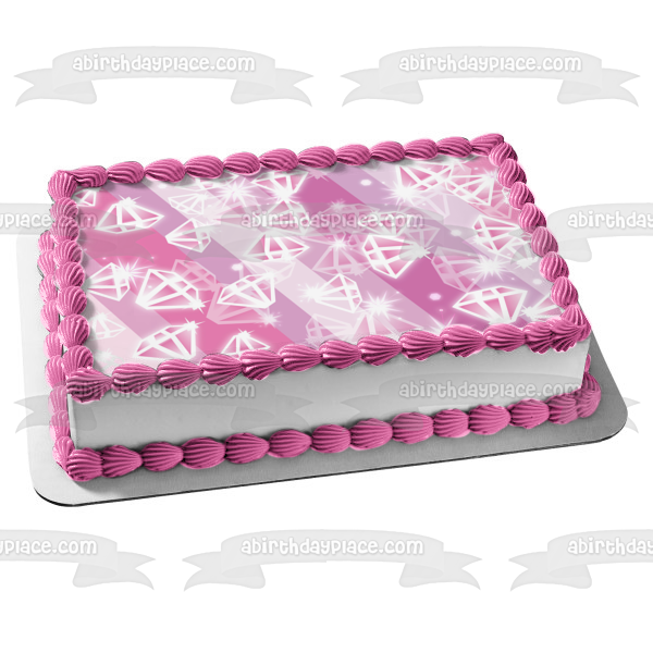 Diamonds White Pink Motif Edible Cake Topper Image ABPID13365