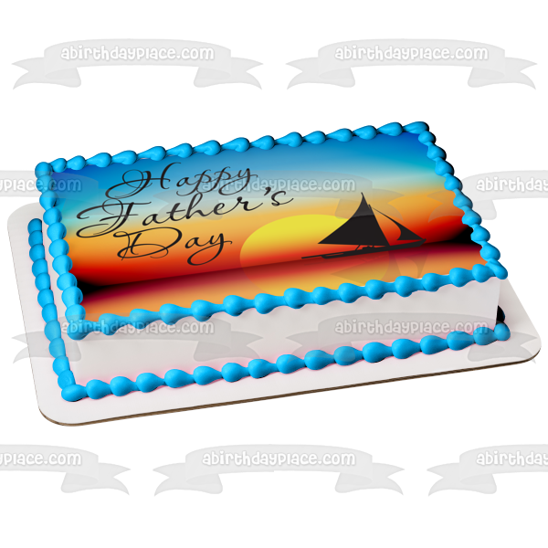 Happy Father's Day Sailboat Sunset Edible Cake Topper Image ABPID13550