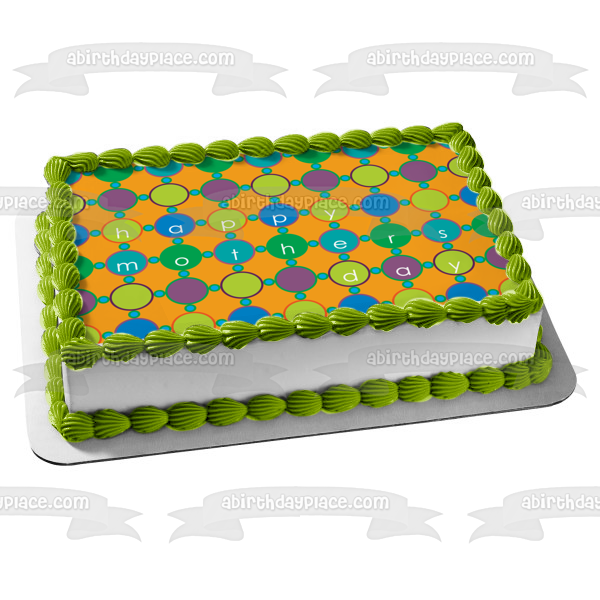 Feliz día de la madre, fondo de círculos azules, verdes y morados, adorno comestible para tarta, imagen ABPID13366 