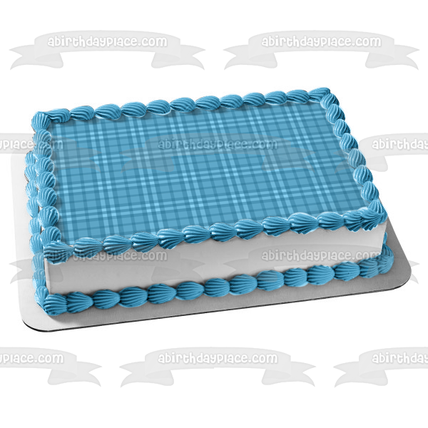 Plaid Pattern Blue Light Blue Edible Cake Topper Image ABPID13367