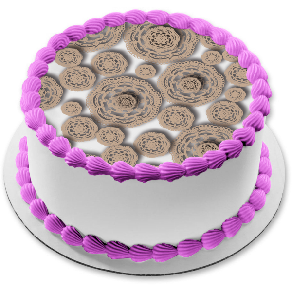 Adorno comestible para tarta con flores de ganchillo, color gris y marrón, imagen ABPID13552 