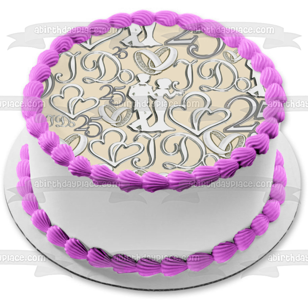 Feliz Aniversario 25 Años Corazones Hombre Mujer Adorno Comestible Para Tarta Imagen ABPID13368 