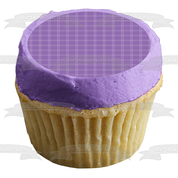 Adorno comestible para tarta con patrón de cuadros, color morado y blanco, imagen ABPID13370 