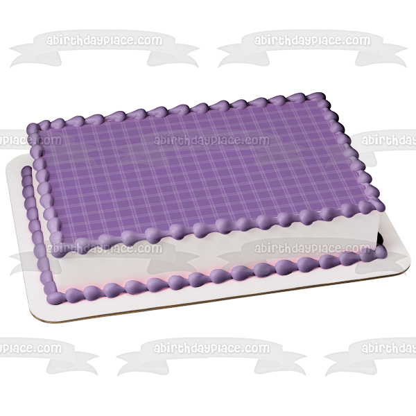 Adorno comestible para tarta con patrón de cuadros, color morado y blanco, imagen ABPID13370 