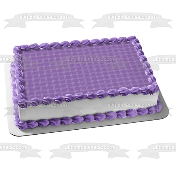 Adorno comestible para tarta con patrón de cuadros, color morado y blanco, imagen ABPID13370 