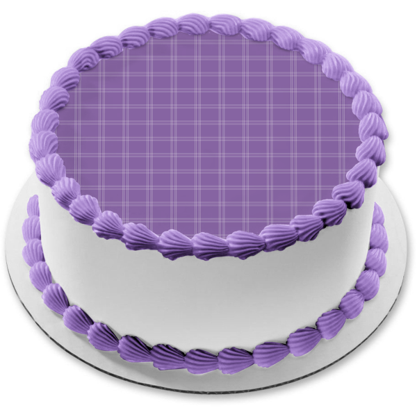 Adorno comestible para tarta con patrón de cuadros, color morado y blanco, imagen ABPID13370 