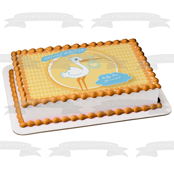 Baby Shower Special Delivery Baby Due for Arrival Stork Edible Cake Topper Image ABPID13555