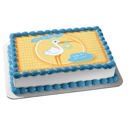 Baby Shower Special Delivery Baby Due for Arrival Stork Edible Cake Topper Image ABPID13555