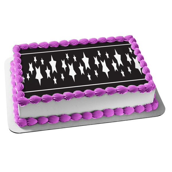 White Stars Black Background White Stripes Edible Cake Topper Image ABPID13557