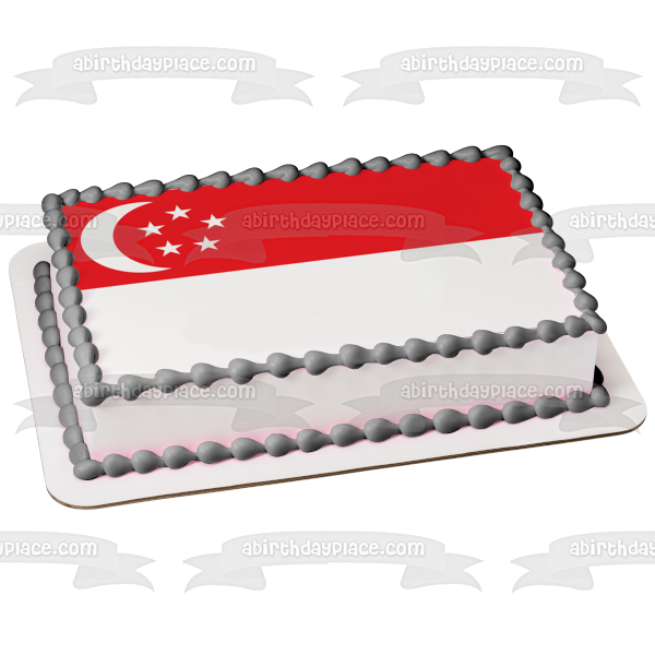 Imagen comestible para tarta con diseño de bandera de Singapur, color rojo y blanco, luna y estrellas, ABPID13375