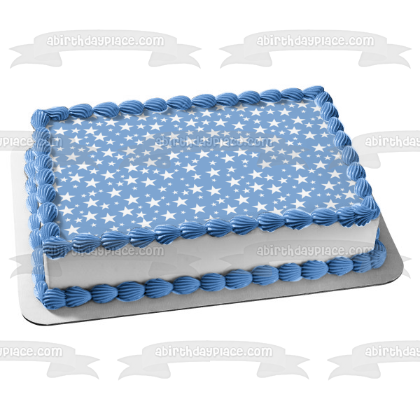 Imagen comestible para decoración de tarta con patrón de estrellas blancas y fondo azul ABPID13379 