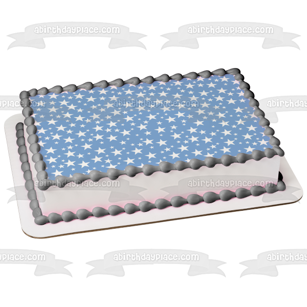 Imagen comestible para decoración de tarta con patrón de estrellas blancas y fondo azul ABPID13379 