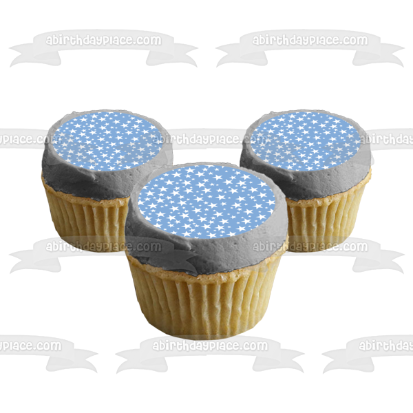 Imagen comestible para decoración de tarta con patrón de estrellas blancas y fondo azul ABPID13379 