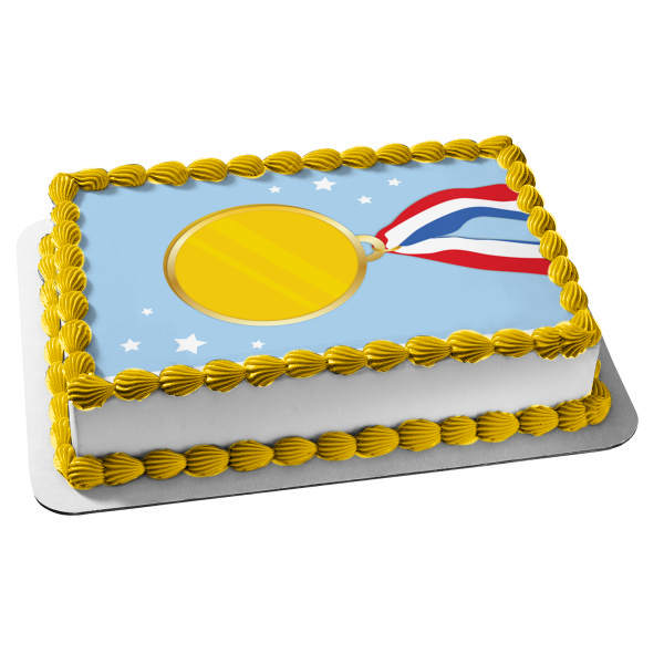 Imagen comestible para decoración de tarta con fondo azul y estrellas de medalla de oro ABPID13385 