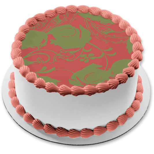 Patrón de hojas verdes Fondo rosa Imagen comestible para decoración de tarta ABPID13573 