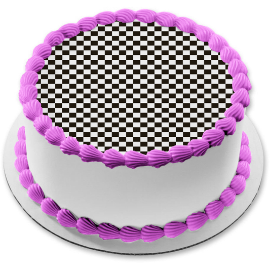 Black and White Checkered Background Edible Cake Topper Image ABPID13386