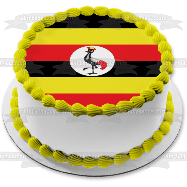 Bandera de Uganda, color negro, amarillo, rayas rojas, gran grulla crestada, decoración comestible para tarta, imagen ABPID13575 